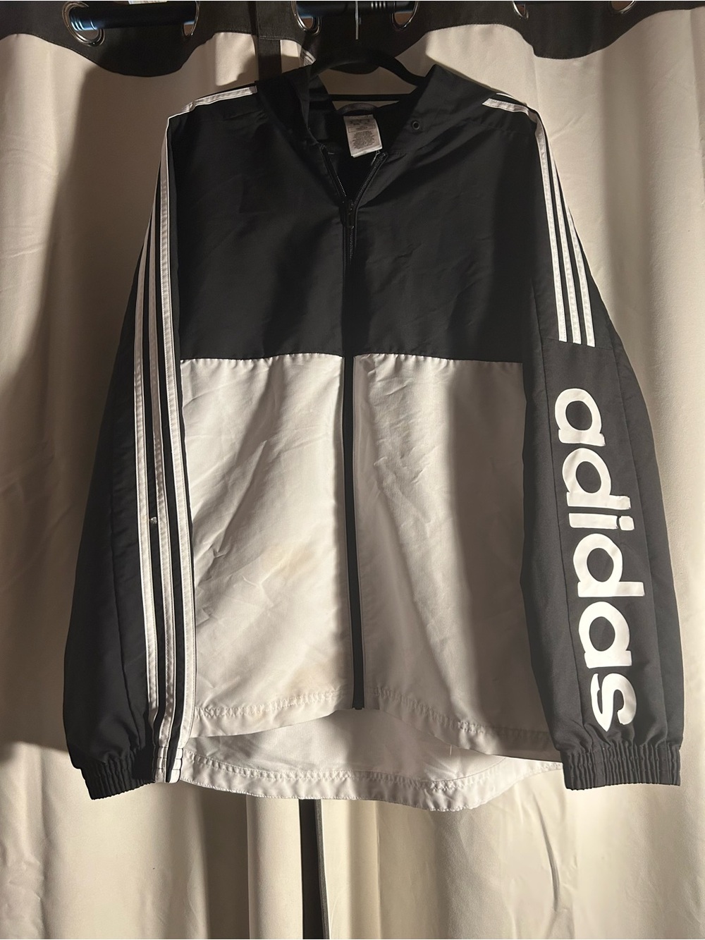 adidas Black and White Colorblock Hooded Track Jacket